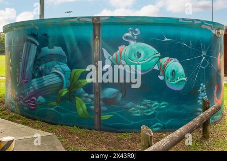 Water Tank Art by Scott Nagy and Krimsone, Woolooware, NSW, Australia Stock Photo