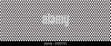 Perforated metal texture. Pegboard, radiator or speaker grill surface with repeated round holes. White circular dots on black background. Mosaic wall Stock Vector