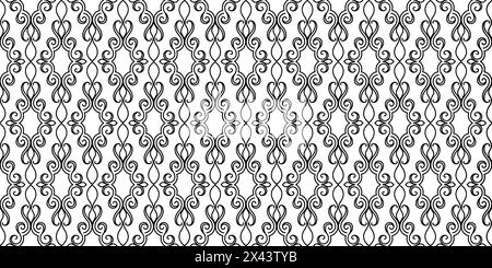 A pattern of black swirls on a white background. Seamless damask ornament. For fabric, wallpaper, wrapping paper, holiday packaging. Vector illustrati Stock Vector