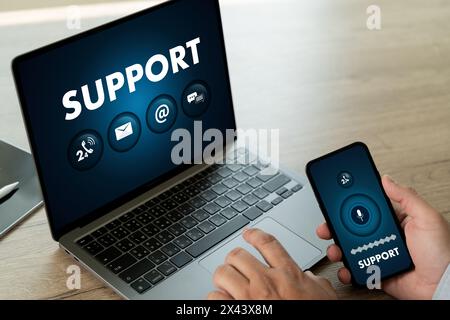Call center technical support Service support customer help call center technical or customer support Stock Photo