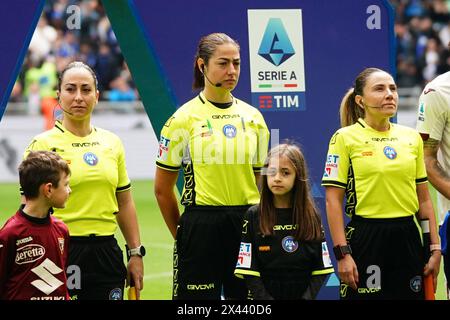 Milan, Italia. 28th Apr, 2024. The referees during the Serie A soccer match between Inter and Torino at the San Siro Stadium, north Italy - Sunday 28, April, 2024. Sport - Soccer . (Photo by Spada/LaPresse) Credit: LaPresse/Alamy Live News Stock Photo