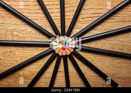colored pencils with colored leads in circle Stock Photo