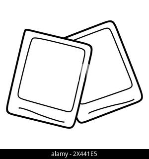 Vector Linear illustration of Polaroid Photocards isolated on White. World Photography Day. One line drawing for different uses. Outline Objects, Snap Stock Vector