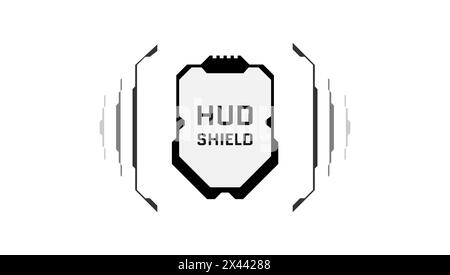 HUD digital futuristic style military frame interface health shield. Video game player protect armor sign and life indicator symbol. Sci Fi GUI and FUI infographic design element. UI vector black logo Stock Vector