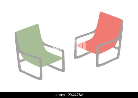 Outdoors picnic Flat Color Vector Illustration. Chairs for Lounge and Grill zone. Food festival. Folding Seats isolated cartoon object on white backgr Stock Vector