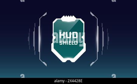 HUD digital futuristic style military frame interface health shield. Video game player protect armor sign and life indicator symbol. Sci Fi GUI and FUI infographic design element. UI vector logo Stock Vector