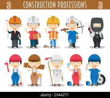 Vector Set of Construction Professions in cartoon style Stock Vector