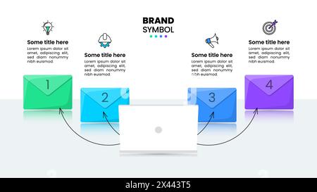 Infographic template with icons and 4 options or steps. Email marketing. Can be used for workflow layout, diagram, banner, webdesign. Vector illustrat Stock Vector