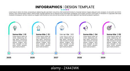 Infographic template with icons and 5 options or steps. Timeline. Can be used for workflow layout, diagram, banner, webdesign. Vector illustration Stock Vector