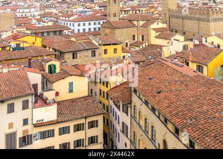 Cityscape over the rooftops of Florence, Italy. Shot from Torre di Arnolfo, Via dei Tavolini, 19/R, 50122 Firenze FI, Italy. Stock Photo