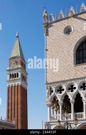 National Library of St Mark's or Biblioteca Nazionale Marciana, the Campanile bell tower and Doge's Palace, St Mark's Square, San Marco district Stock Photo