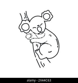 Hand drawn cute koala sleeping on a tree. Koala outline. Vector illustration Stock Vector