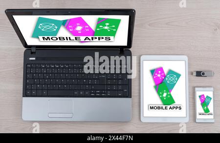 Mobile apps concept shown on different information technology devices Stock Photo