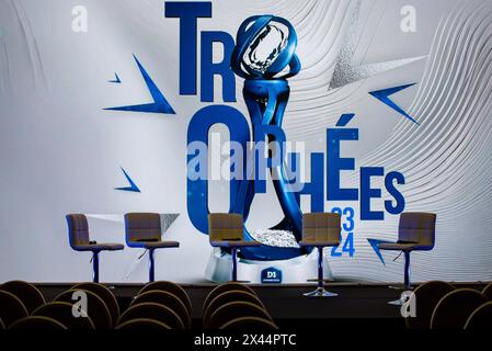 Paris, France. 29th Apr, 2024. The stage ahead of the 2024 D1 Arkema trophies ceremony on April 29, 2024 at Pavillon Dauphine in Paris, France - Photo Melanie Laurent/A2M Sport Consulting/DPPI Credit: DPPI Media/Alamy Live News Stock Photo