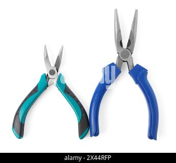 Different pliers isolated on white, top view Stock Photo
