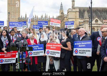 London, UK. 30th Apr 2024 George Galloway mp workers party  rally on Parliament Square has been with dozens of candidates set to stand for George Galloway's party at the general election Credit: Richard Lincoln/Alamy Live News Stock Photo