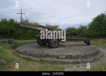 Grandcamp-Maisy, France - Apr 23, 2024: German battery Maisy in Grandcamp-Maisy during Second World War. They fired to Utah beach. Sunny spring day. S Stock Photo