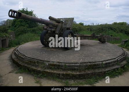 Grandcamp-Maisy, France - Apr 23, 2024: German battery Maisy in Grandcamp-Maisy during Second World War. They fired to Utah beach. Sunny spring day. S Stock Photo