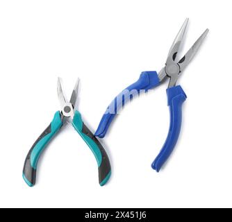 Different pliers isolated on white, top view Stock Photo