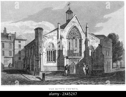 Engraving entitled The Dutch Church, Austin Friars, London UK scanned at high resolution from a book published around 1815.  Believed copyright free. Stock Photo