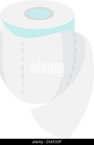 Toilet paper roll icon. Hygienic perforated paper rolled, medical stroked cartoon element for modern and retro design. Simple color vector pictogram i Stock Vector