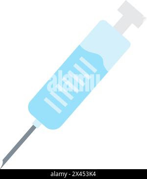 Syringe filled with liquid medicine icon. Intramuscular injection instrument, medical stroked cartoon element for modern and retro design. Simple colo Stock Vector