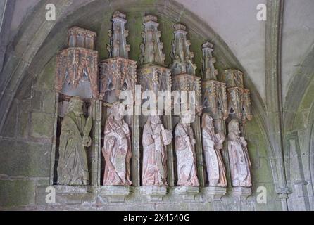 Le Faou, France - Apr 6, 2024: Eglise Notre Dame De Rumengol. Cloudy spring day. Selective focus Stock Photo