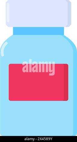 Plastic jar with pills icon. Container for storing painkillers, medical stroked cartoon element for modern and retro design. Simple color vector picto Stock Vector