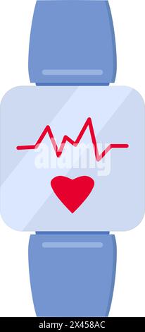 Individual smart gadget for measuring pulse and heartbeat. Watch monitoring, medical stroked cartoon element for modern and retro design. Simple color Stock Vector