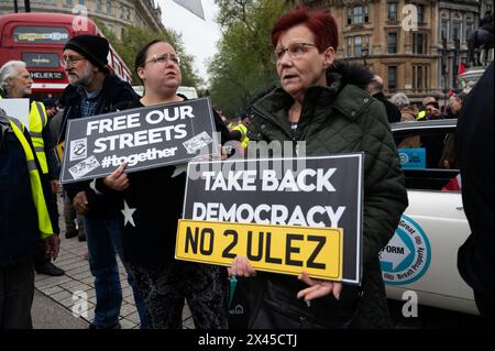 On April 27th as part of the campaign for Mayor of London people campaign against ULEZ in Trafalgar Square Stock Photo