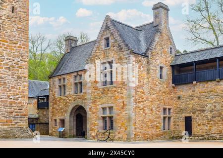 Dean Castle, Kilmarnock, Ayrshire, Scotland, UK.  Dean Castle was originally built in the 14th century by the Boyd family using money donated. Stock Photo