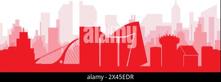 Red panoramic city skyline poster of DUBLIN, IRELAND Stock Vector