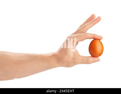 brown egg in hand path isolated on white Stock Photo