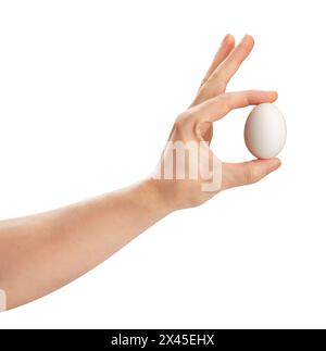 egg in hand path isolated on white Stock Photo