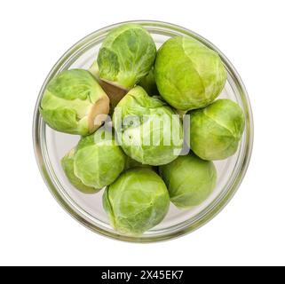 brussels sprouts bowl path isolated on white top view Stock Photo