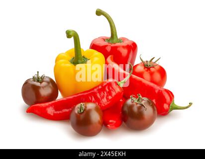 peppers mix tomato path isolated on white Stock Photo