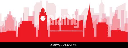 Red panoramic city skyline poster of HAMBURG, GERMANY Stock Vector