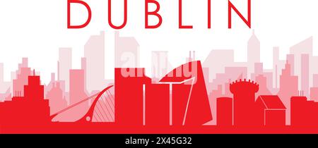 Red panoramic city skyline poster of DUBLIN, IRELAND Stock Vector