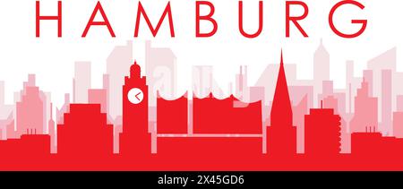 Red panoramic city skyline poster of HAMBURG, GERMANY Stock Vector