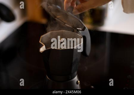 Making coffee in an italian coffee maker Stock Photo