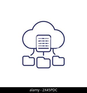 documents in cloud line icon with folders Stock Vector
