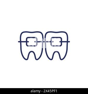 braces icon with teeth, line vector Stock Vector