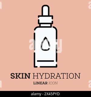 Cosmetic bottle with pipette. Linear icon. Vector illustration. Personal care product. Skin hydration. Stock Vector