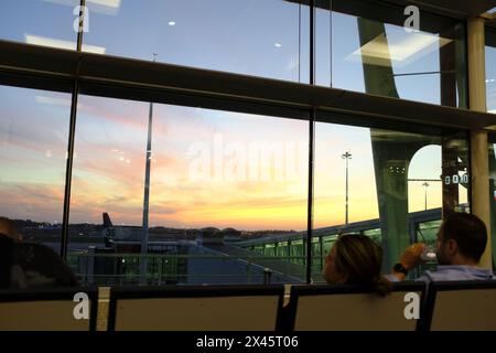 view from the waiting lounge in Porto Airport, Portugal Stock Photo