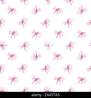 Pink magnolia flowers. Seamless pattern of spring flower heads. Delicate plants. Simple floral ornate. Watercolor illustration for wedding Stock Photo