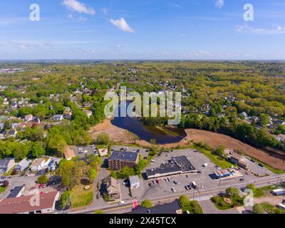 Saugus Iron Works National Historic Site aerial view from Saugus River in historic town center of Saugus, Massachusetts MA, USA. Stock Photo