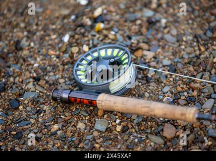 Fly fishing rod and reel Stock Photo
