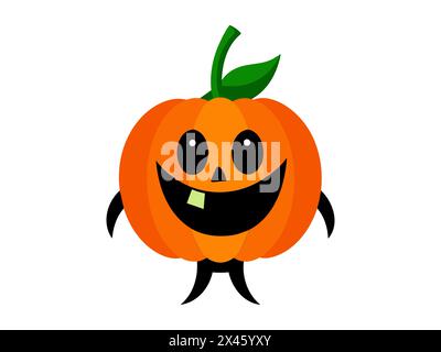 Smiling carved pumpkin character. Friendly cartoon jack-o-lantern. Illustration isolated on white background. Concept of Halloween, kid-friendly decor Stock Vector