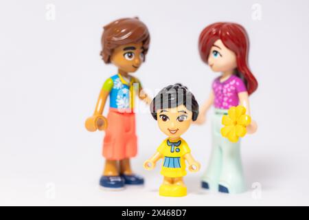Lviv, Ukraine - April 29, 2024: Lego Friends family mini figures Stock Photo