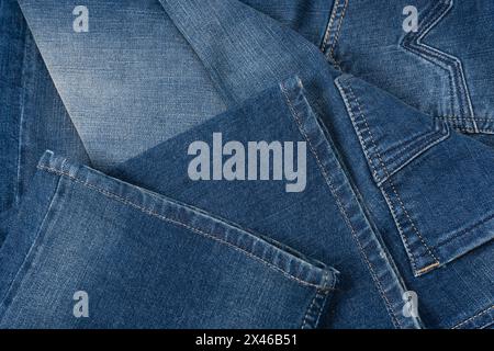 Blue jeans denim texture as a background. Top view. Stock Photo